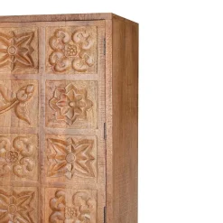 Armoire sculptée 4 portes en bois massif manguier - Sculture