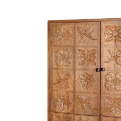 Armoire sculptée 4 portes en bois massif manguier - Sculture