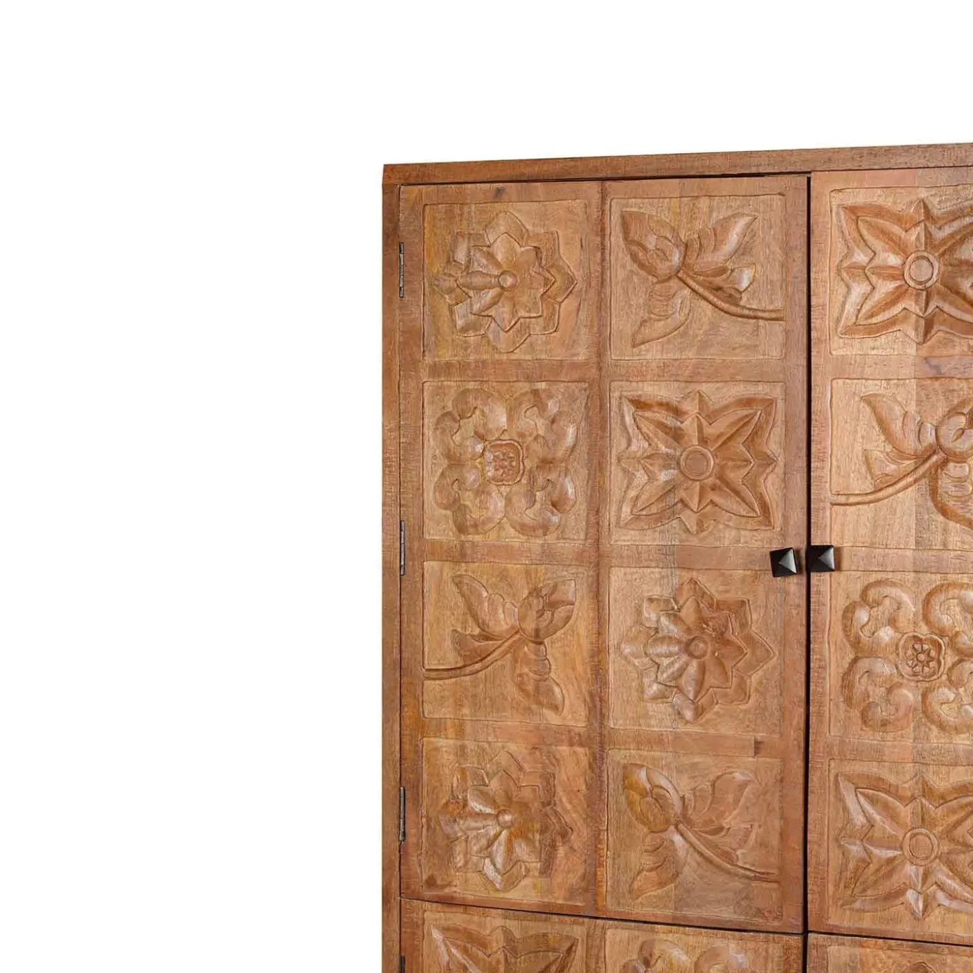 Armoire sculptée 4 portes en bois massif manguier - Sculture