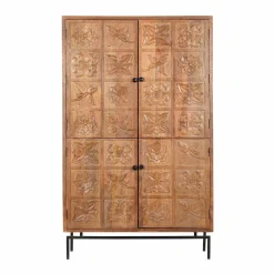 Armoire sculptée 4 portes en bois massif manguier - Sculture