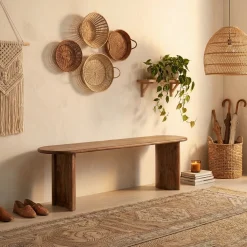 Banc arrondi miel en bois massif acacia - Ellipse