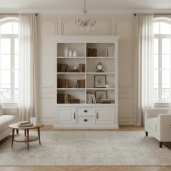 Bibliothèque 2 portes 2 tiroirs avec des panneaux de bossage "Romance"