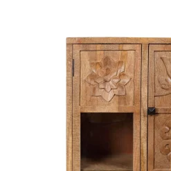 Bibliothèque 4 portes en bois manguier massif - Sculture