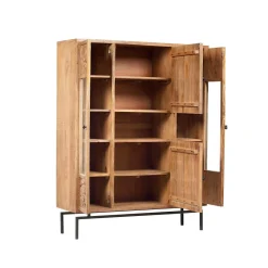 Bibliothèque 4 portes en bois manguier massif - Sculture