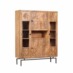 Bibliothèque 4 portes en bois manguier massif - Sculture