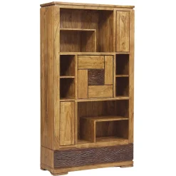 Bibliothèque bois sculpté bicolore 2T | Acacia Maya
