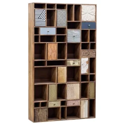 Bibliothèque multi-matériaux peau de vache bois sculpté | Manguier Terranova