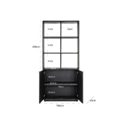 Bibliothèque noirbone laiton 2-deuren (noir rustic)