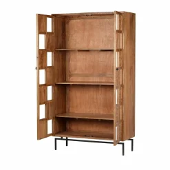 Bibliothèque sculptée 2 portes en bois massif manguier - Sculture