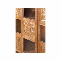Bibliothèque sculptée 2 portes en bois massif manguier - Sculture