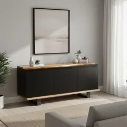 Buffet 3 portes en bois massif acacia - Black