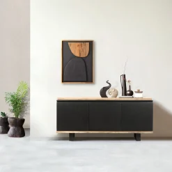 Buffet 3 portes en bois massif acacia - Black