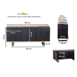 Buffet 3 portes en bois massif acacia - Black