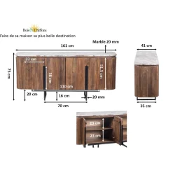 Buffet 4 portes plateau marbre | Manguier Kfir II