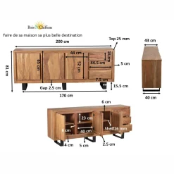 Buffet bas 3 portes 3 tiroirs | Acacia Bunting