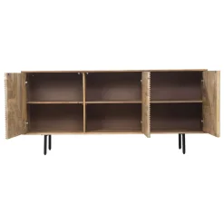 Buffet bas bois sculpté motif géométrique 3P | Manguier Maglan