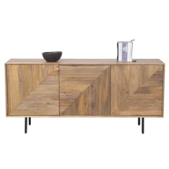 Buffet bas bois sculpté motif géométrique 3P | Manguier Maglan