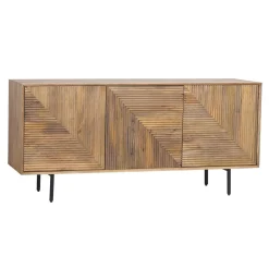 Buffet bas bois sculpté motif géométrique 3P | Manguier Maglan