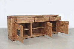 Buffet bois massif sculpté bicolore 3P 3T | Acacia Maya