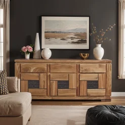Buffet bois massif sculpté bicolore 3P 3T | Acacia Maya