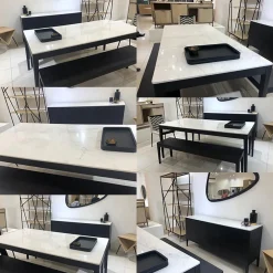 Buffet bois plateau marbre blanc 3T | Manguier Amsterdam