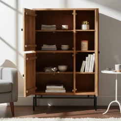Buffet haut 3 portes en bois massif manguier - Sculture