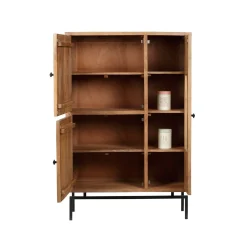 Buffet haut 3 portes en bois massif manguier - Sculture