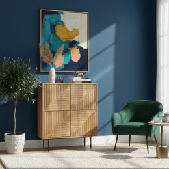 Buffet haut bois sculpté motif géométrique 4P | Manguier Maglan II