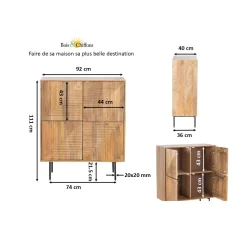 Buffet haut bois sculpté motif géométrique 4P | Manguier Maglan II