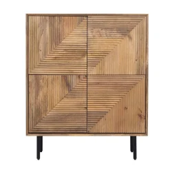 Buffet haut bois sculpté motif géométrique 4P | Manguier Maglan II