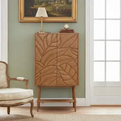 Buffet haut sculpté 2 portes en bois massif manguier - Floria