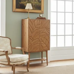 Buffet haut sculpté 2 portes en bois massif manguier - Floria