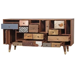 Buffet 11T 2P multi-matériaux peau de vache bois sculpté | Manguier Terranova