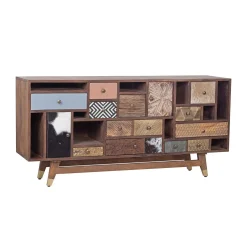 Buffet tiroirs peau de vache bois sculpté | Manguier Terranova