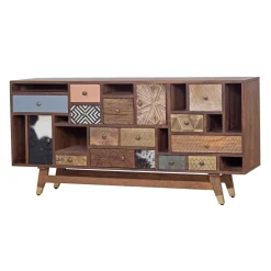 Buffet tiroirs peau de vache bois sculpté | Manguier Terranova