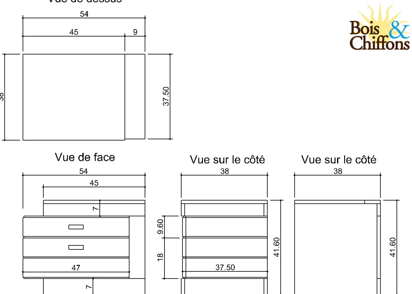 Chevet bois bicolore - débord droite | Manguier Herods