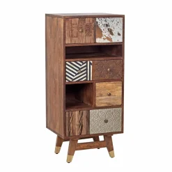 Chiffonnier multi-matériaux peau de vache bois sculpté | Manguier Terranova