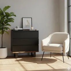Commode 3 tiroirs en bois massif acacia - Black