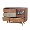 Commode multi-matériaux peau de vache bois sculpté | Manguier Terranova