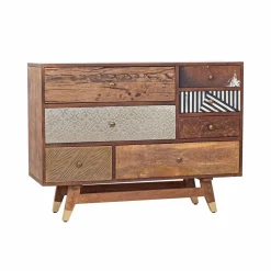 Commode multi-matériaux peau de vache bois sculpté | Manguier Terranova