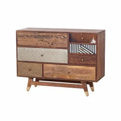 Commode multi-matériaux peau de vache bois sculpté | Manguier Terranova