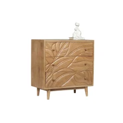 Commode sculptée 3 tiroirs en bois massif manguier - Floria