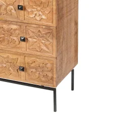 Commode sculptée 4 tiroirs en bois manguier massif - Sculture