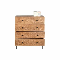 Commode sculptée 4 tiroirs en bois manguier massif - Sculture