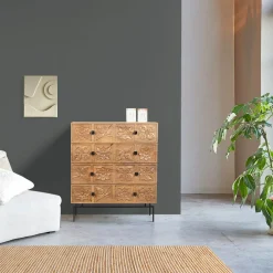 Commode sculptée 4 tiroirs en bois manguier massif - Sculture