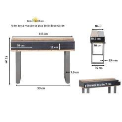 Console 3 tiroirs en bois massif acacia - Black