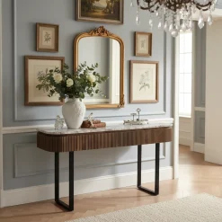 Console 2 tiroirs plateau marbre | Manguier Kfir III