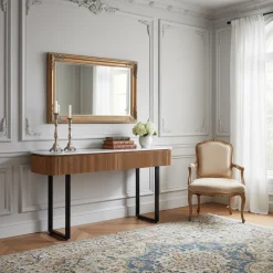 Console 2 tiroirs plateau marbre blanc | Manguier Kfir II
