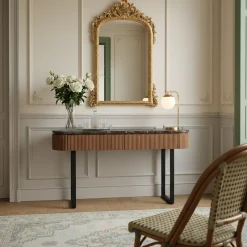 Console bois plateau marbre noir | Manguier Kfir