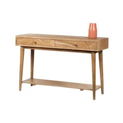 Console sculptée 2 tiroirs en bois massif manguier - Floria